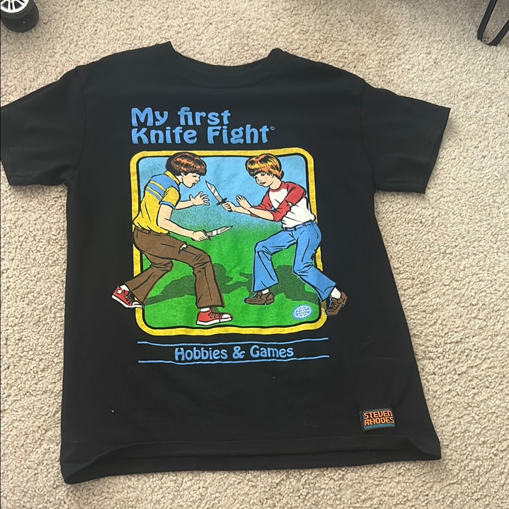 Spencer's Black Short Sleeve Tee with Retro Graphic